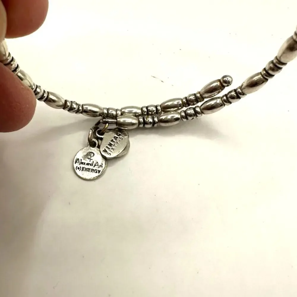 Alex & Ani LOVE Spellout Script Vintage 66 Adjustable Bracelet Silvertone